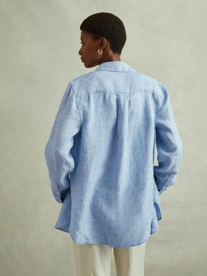 REISS Blouses and Shirts Women Linen ButtonThrough Shirt Blue