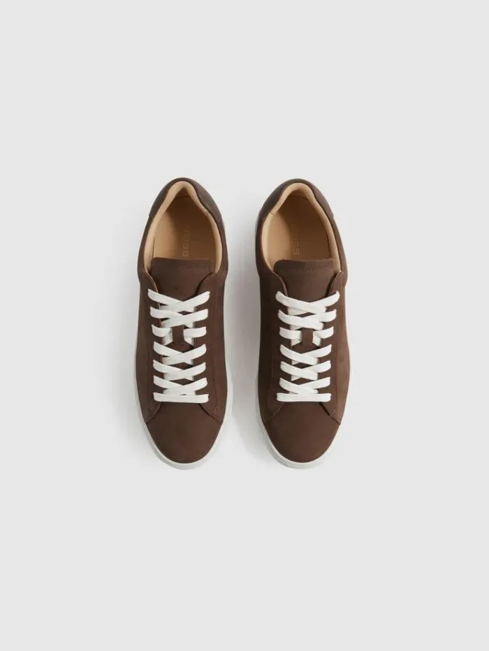REISS Casual Shoes Men Nubuck Leather Low Top Trainers Mid Brown