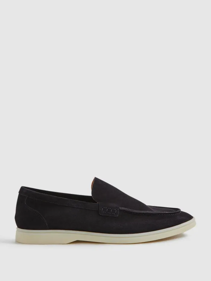 REISS Casual Shoes Men Suede SlipOn Loafers Navy