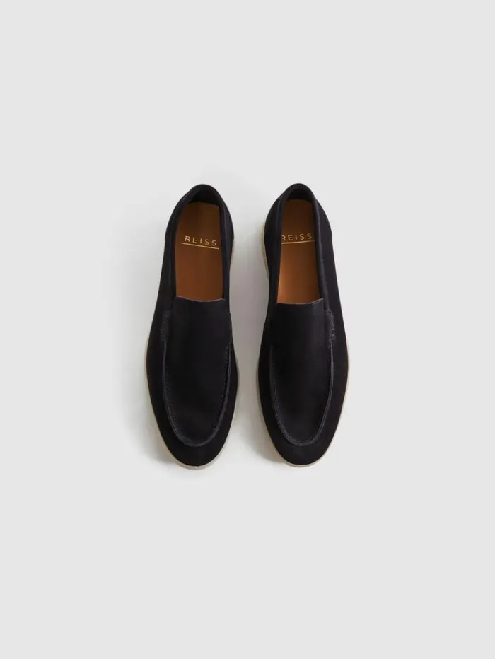 REISS Casual Shoes Men Suede SlipOn Loafers Navy