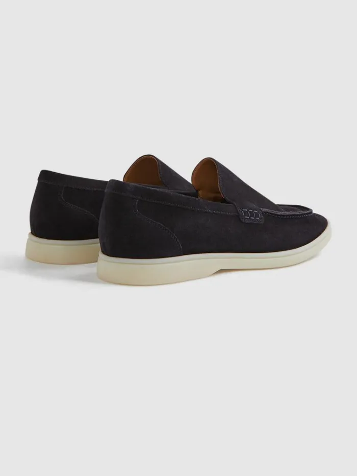 REISS Casual Shoes Men Suede SlipOn Loafers Navy