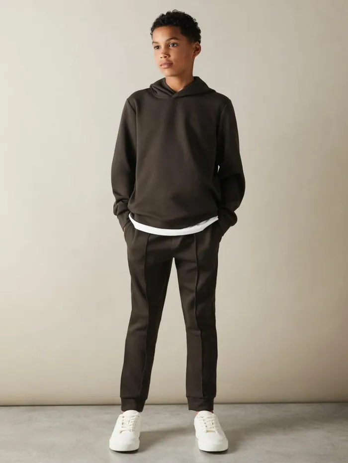 REISS CoOrds Children Interlock Jersey Drawstring Joggers Chocolate Brown