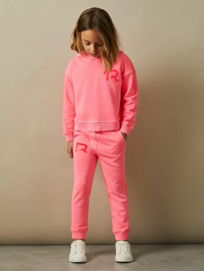 REISS CoOrds Children Oversized Logo Cotton Blend Drawstring Joggers Bright Pink