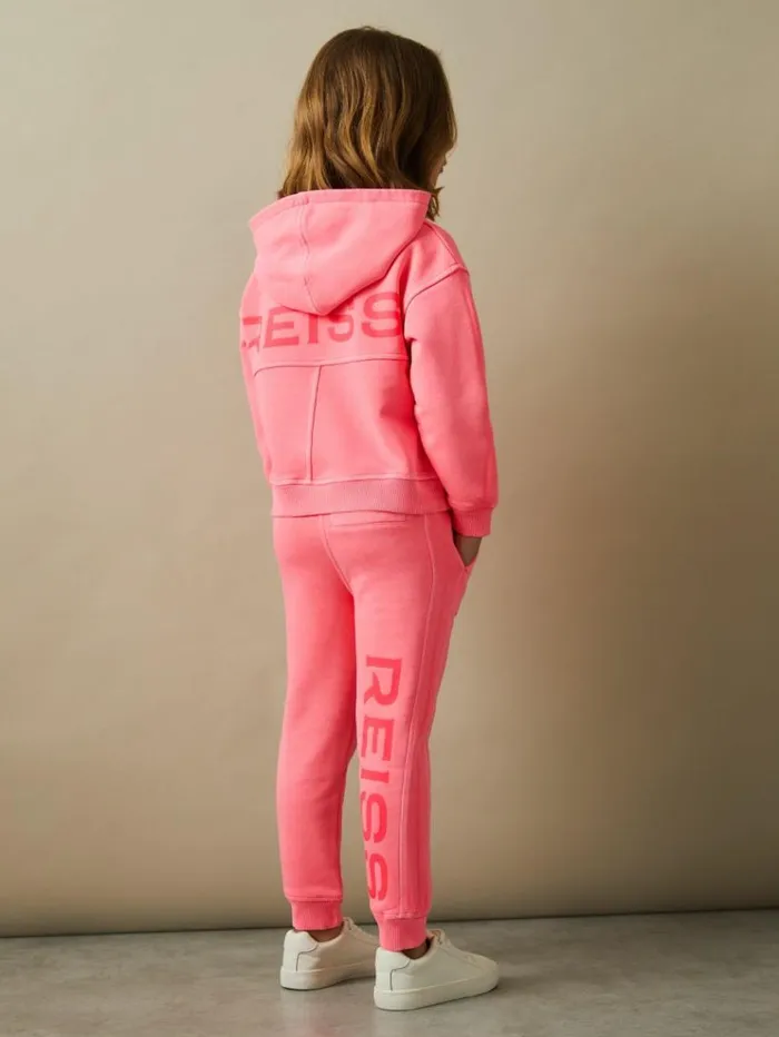 REISS CoOrds Children Oversized Logo Cotton Blend Drawstring Joggers Bright Pink