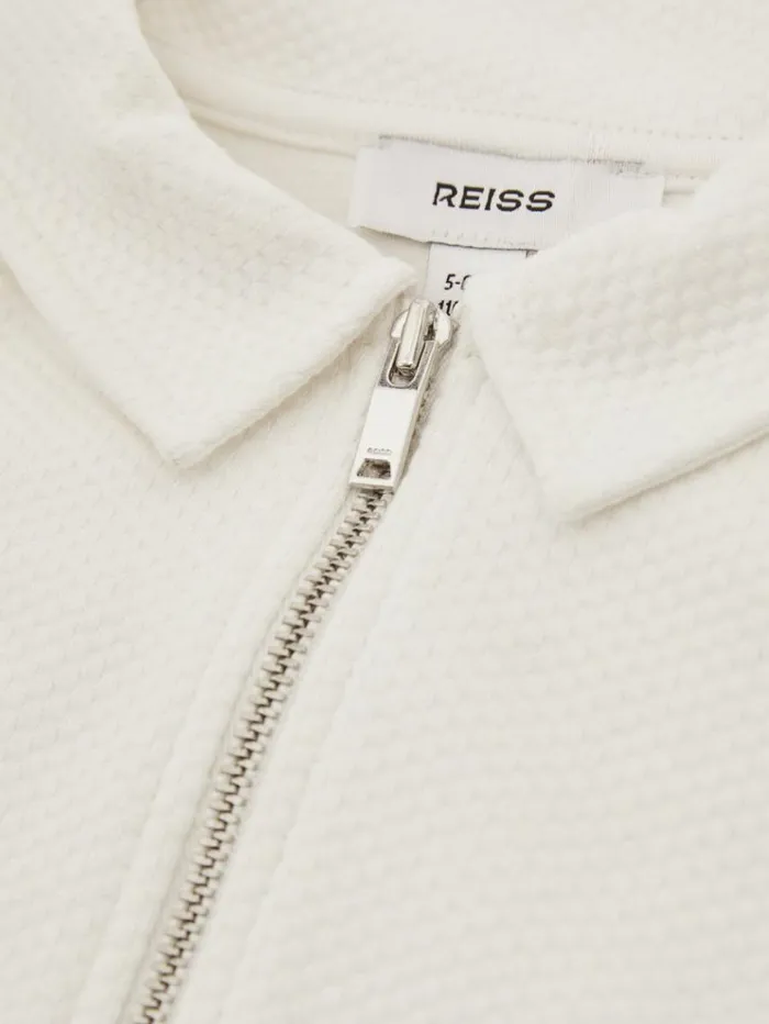 REISS CoOrds Children Textured Half Zip Polo Shirt Off White