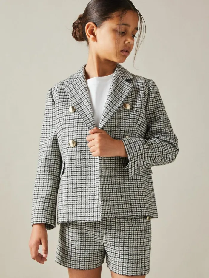 REISS Coats and Jackets Children Checked Double Breasted Suit Blazer Black