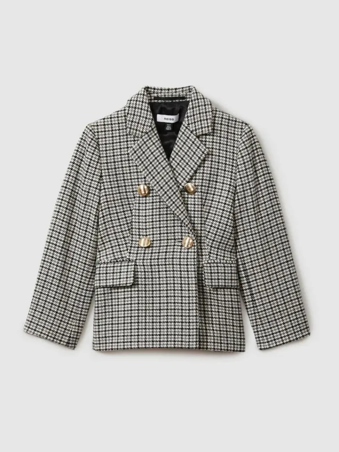 REISS Coats and Jackets Children Checked Double Breasted Suit Blazer Black