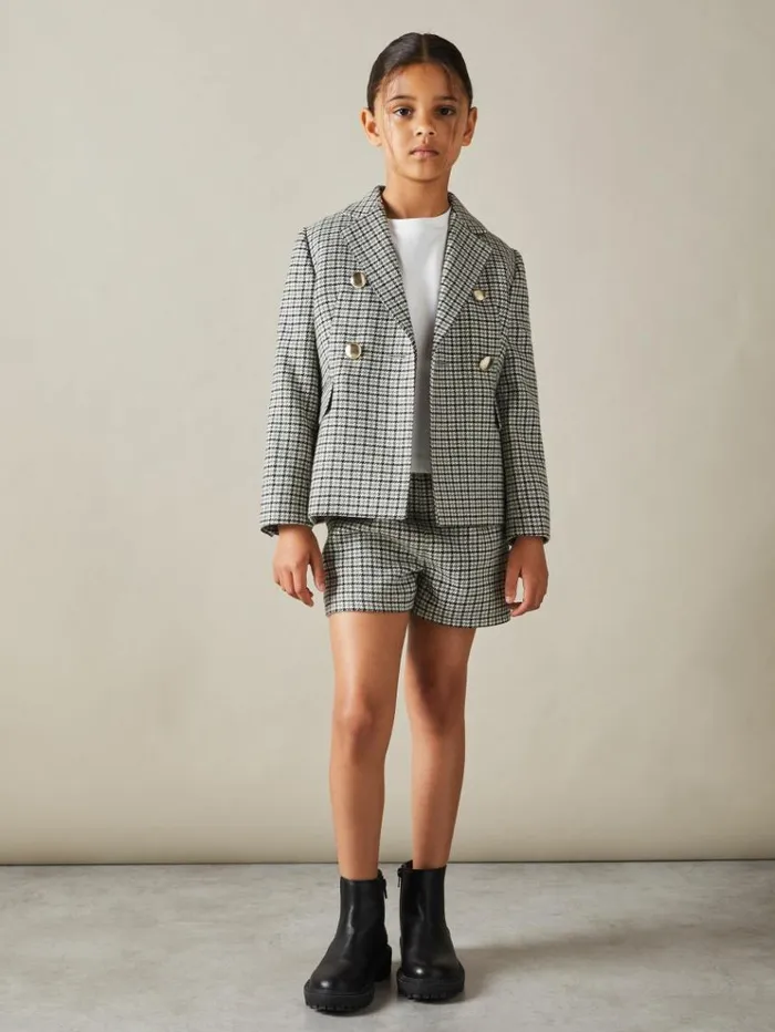 REISS Coats and Jackets Children Checked Double Breasted Suit Blazer Black