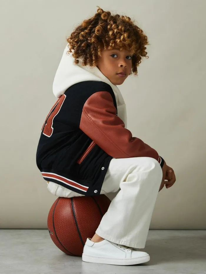 REISS Coats and Jackets Children Hybrid CordFaux Leather Varsity Bomber Jacket Navy REISS Coats and Jackets Children Hybrid CordFaux Leather Varsity Bomber Jacket Navy