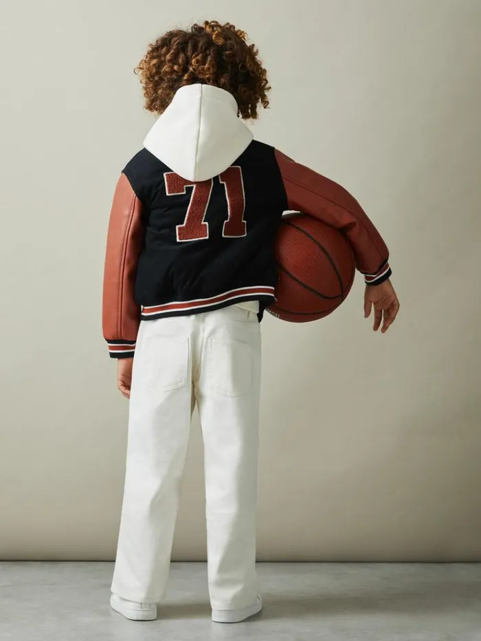 REISS Coats and Jackets Children Hybrid CordFaux Leather Varsity Bomber Jacket Navy