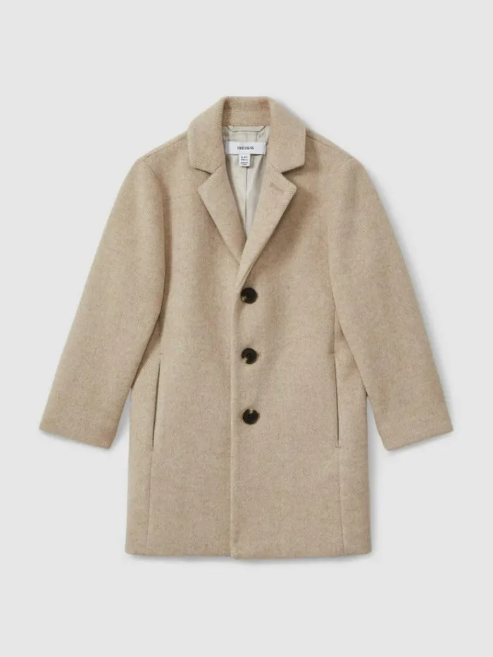 REISS Coats and Jackets Children Single Breasted Overcoat Oatmeal