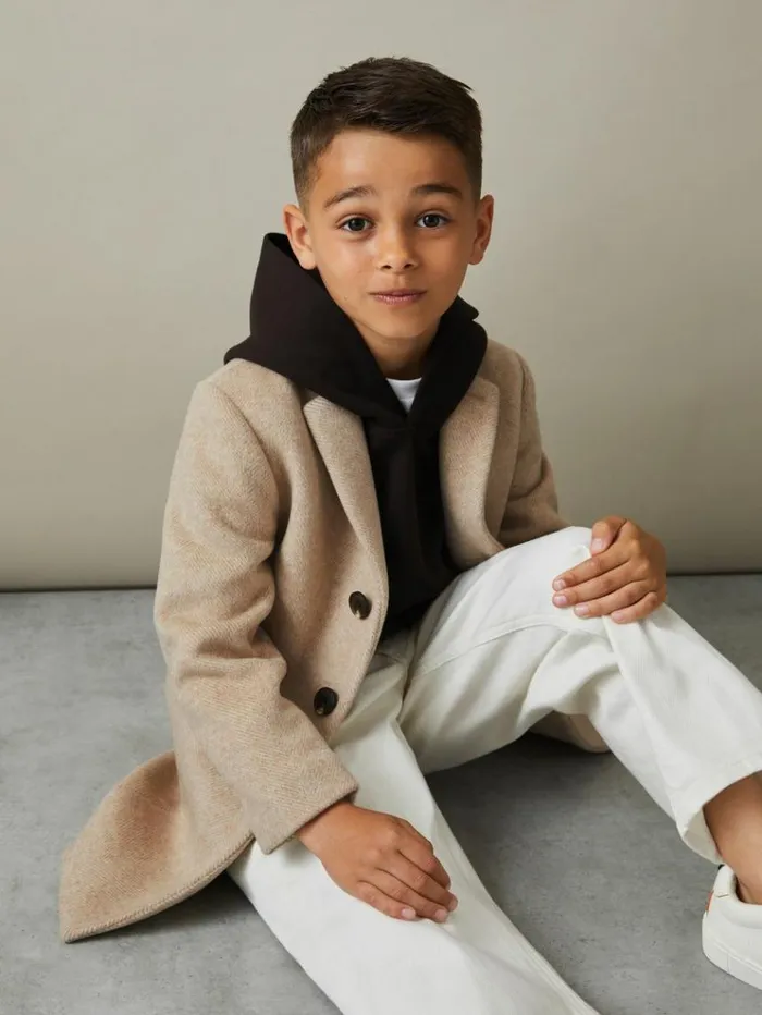 REISS Coats and Jackets Children Single Breasted Overcoat Oatmeal