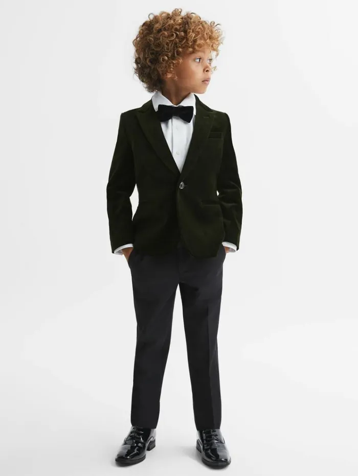 REISS Coats and Jackets Children Slim Fit Velvet Single Breasted Blazer Emerald REISS Coats and Jackets Children Slim Fit Velvet Single Breasted Blazer Emerald