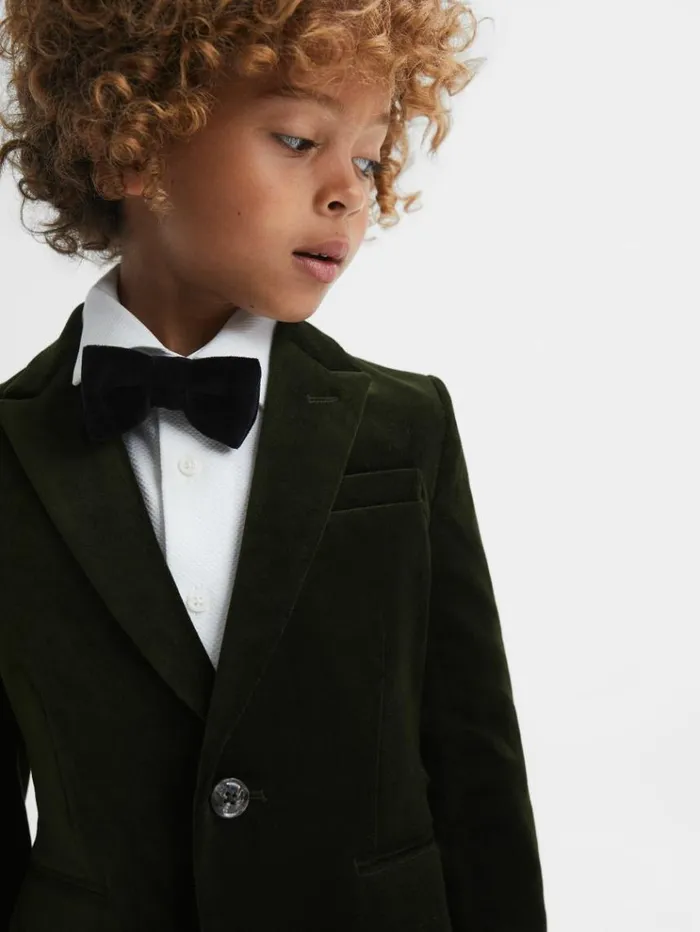 REISS Coats and Jackets Children Slim Fit Velvet Single Breasted Blazer Emerald