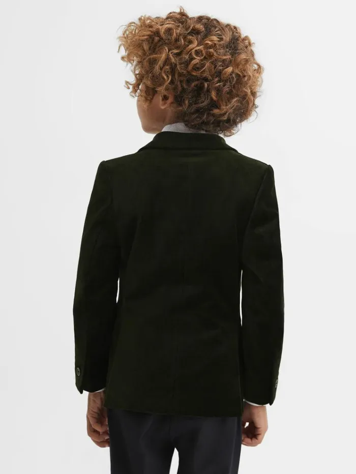 REISS Coats and Jackets Children Slim Fit Velvet Single Breasted Blazer Emerald