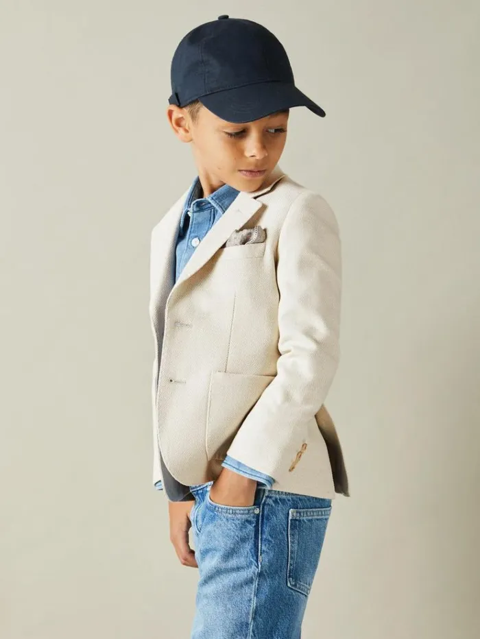 REISS Coats and Jackets Children Slub Check Single Breasted Blazer Stone