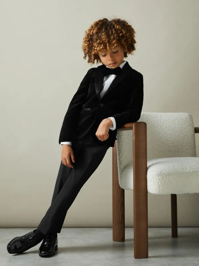 REISS Coats and Jackets Children Velvet Single Breasted Blazer Black