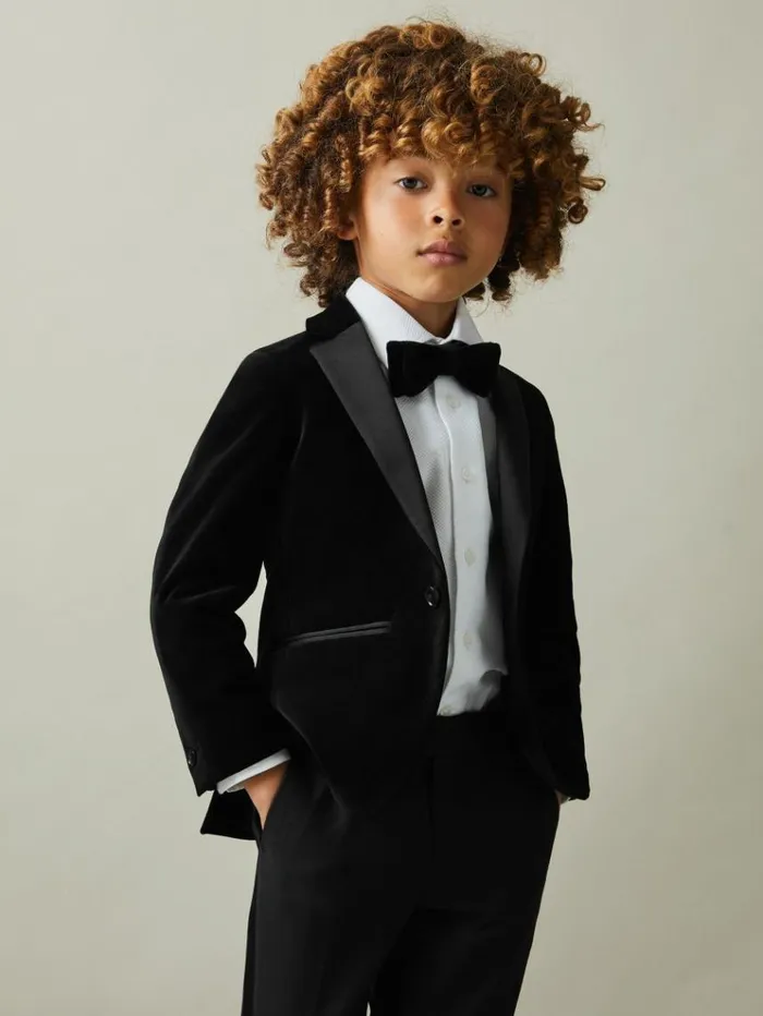 REISS Coats and Jackets Children Velvet Single Breasted Blazer Black