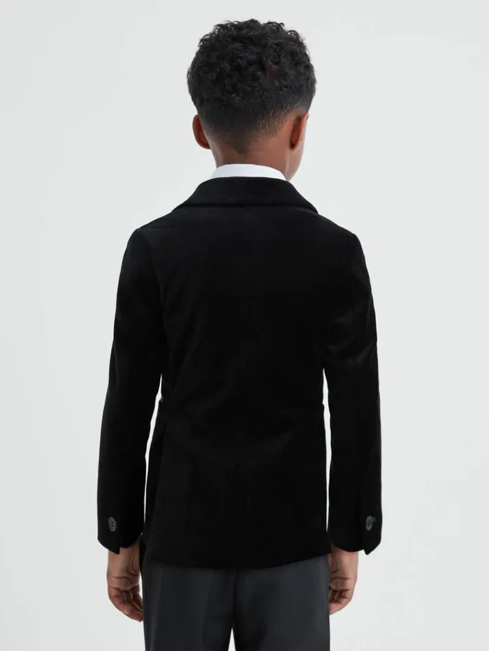 REISS Coats and Jackets Children Velvet Single Breasted Blazer Black