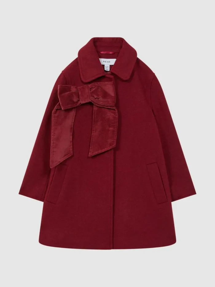 REISS Coats and Jackets Children Wool Blend Bow Coat Red