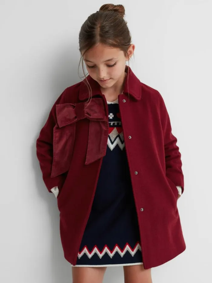 REISS Coats and Jackets Children Wool Blend Bow Coat Red