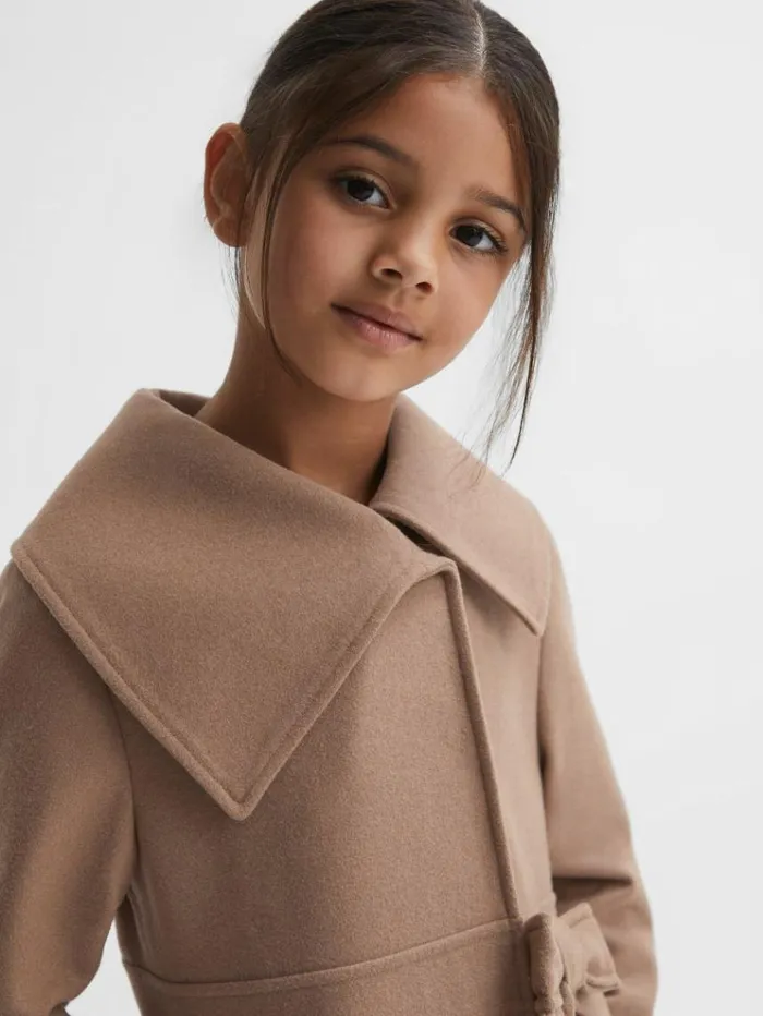 REISS Coats and Jackets Children Wool Pleated Bow Coat Camel