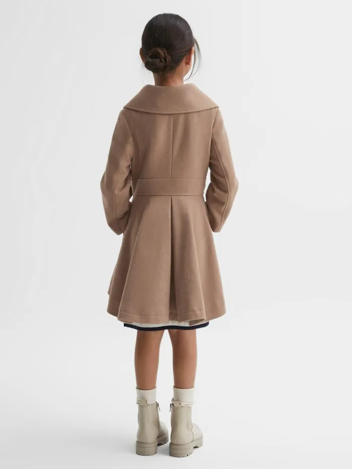 REISS Coats and Jackets Children Wool Pleated Bow Coat Camel
