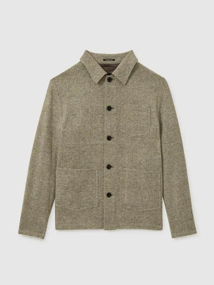 REISS Coats and Jackets Men Checked Brushed Workwear Jacket Oatmeal Check