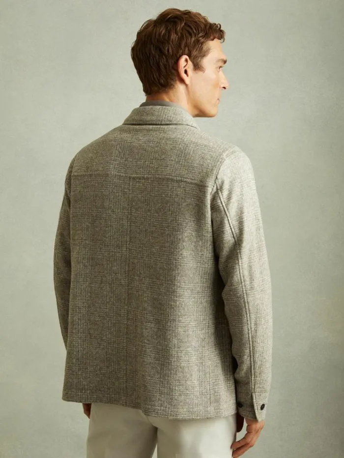 REISS Coats and Jackets Men Checked Brushed Workwear Jacket Oatmeal Check