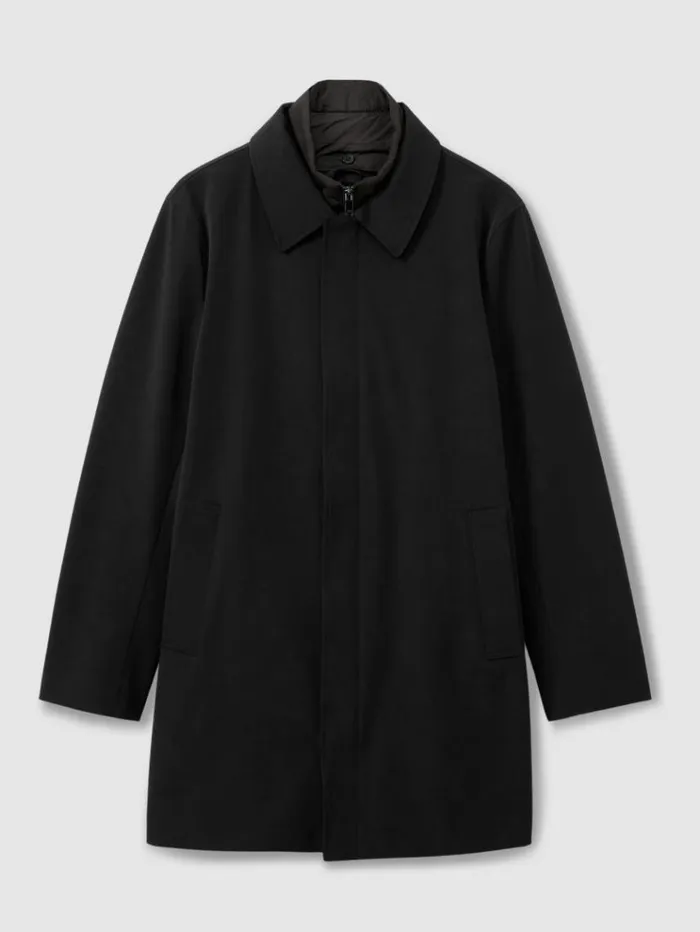 REISS Coats and Jackets Men Hybrid Removable Funnel Neck Overcoat Black