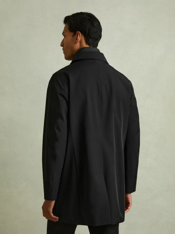 REISS Coats and Jackets Men Hybrid Removable Funnel Neck Overcoat Black