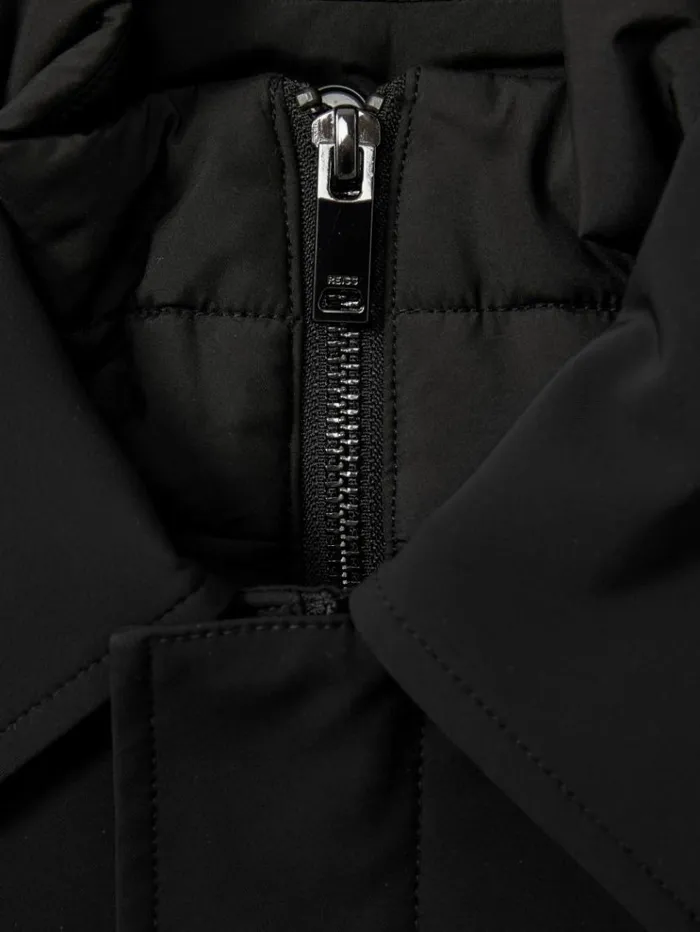 REISS Coats and Jackets Men Hybrid Removable Funnel Neck Overcoat Black