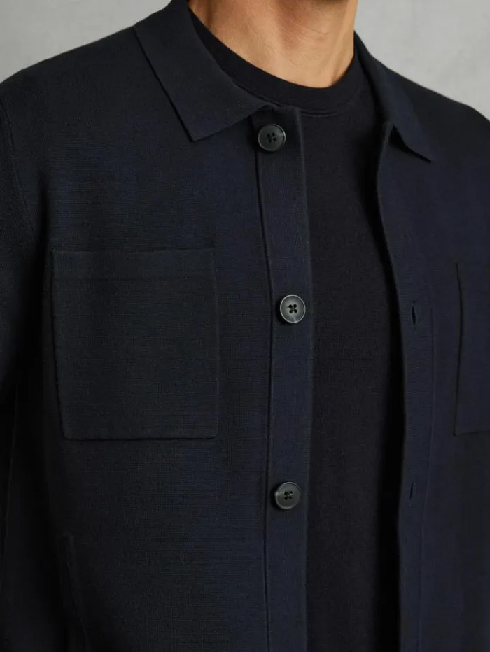 REISS Coats and Jackets Men Knitted ButtonThrough Jacket Navy