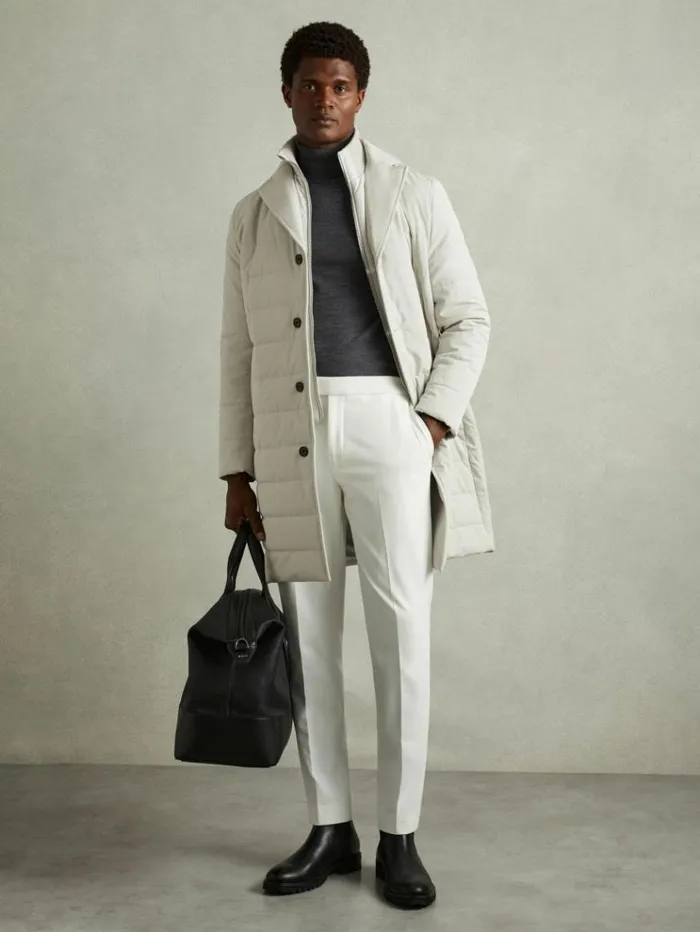 REISS Coats and Jackets Men Longline QuiltedShell Coat With Inner Gilet Stone REISS Coats and Jackets Men Longline QuiltedShell Coat With Inner Gilet Stone