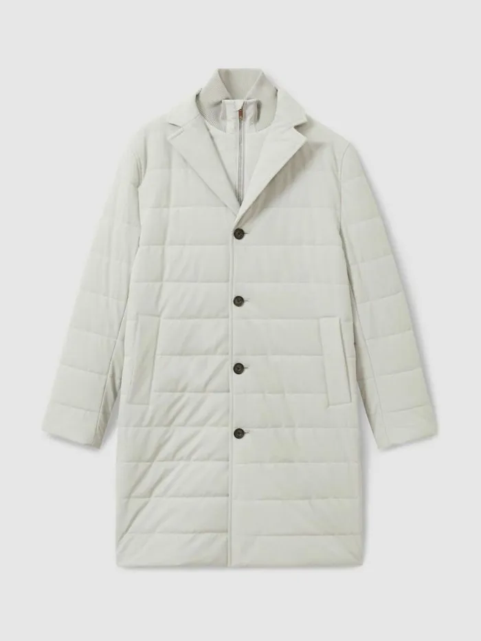REISS Coats and Jackets Men Longline QuiltedShell Coat With Inner Gilet Stone