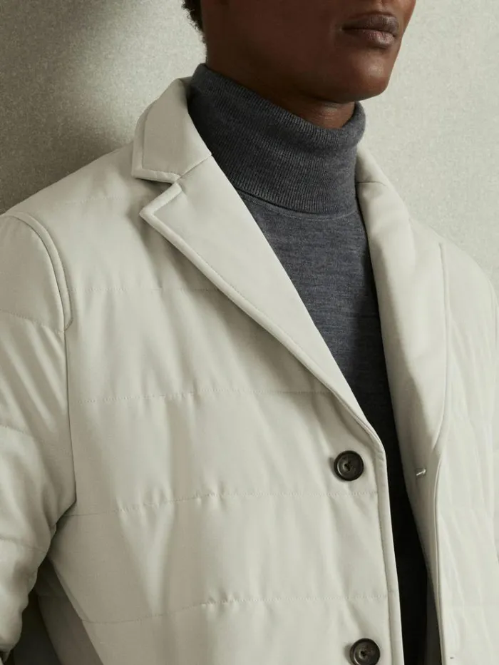 REISS Coats and Jackets Men Longline QuiltedShell Coat With Inner Gilet Stone