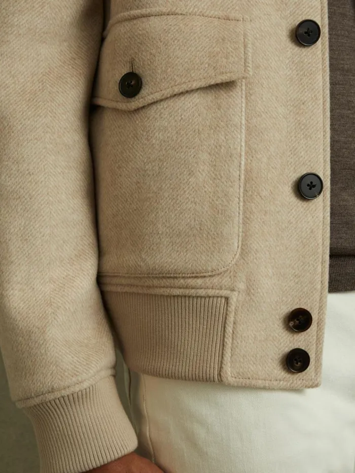 REISS Coats and Jackets Men Wool Blend Herringbone Jacket Oatmeal Herringbone