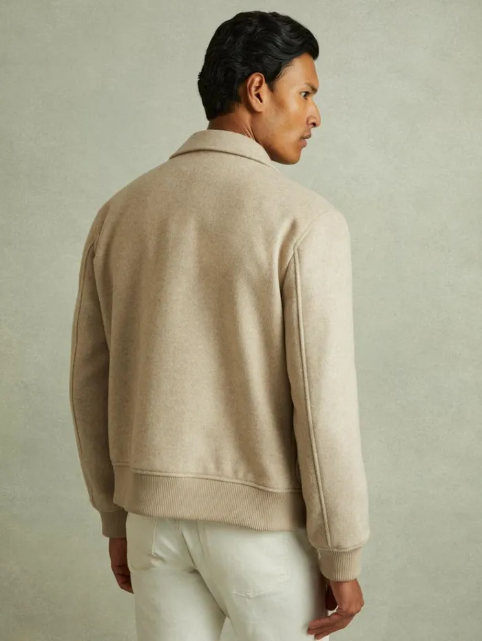 REISS Coats and Jackets Men Wool Blend Herringbone Jacket Oatmeal Herringbone