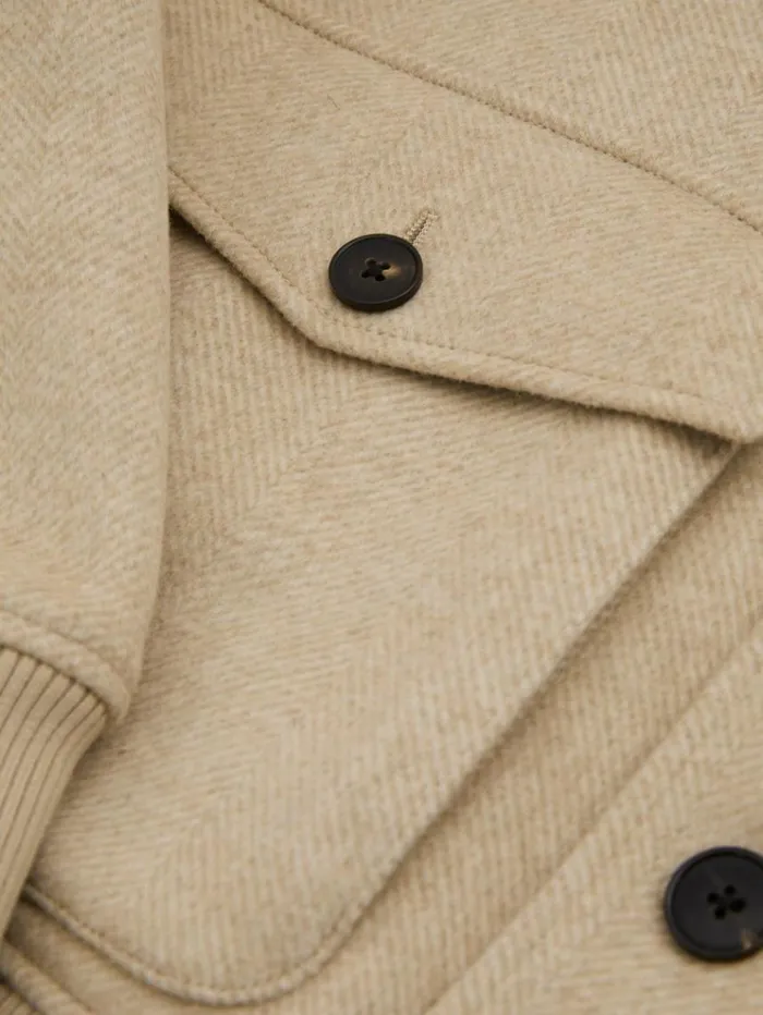REISS Coats and Jackets Men Wool Blend Herringbone Jacket Oatmeal Herringbone