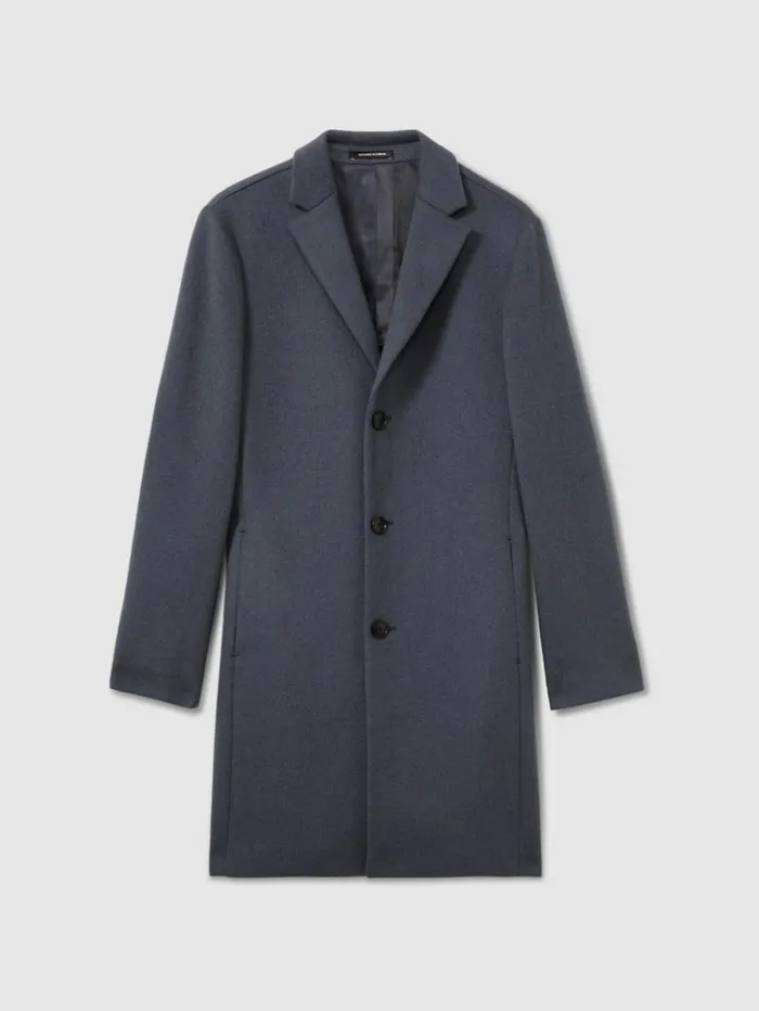 REISS Coats and Jackets Men Wool Blend Single Breasted Epsom Overcoat Airforce Blue