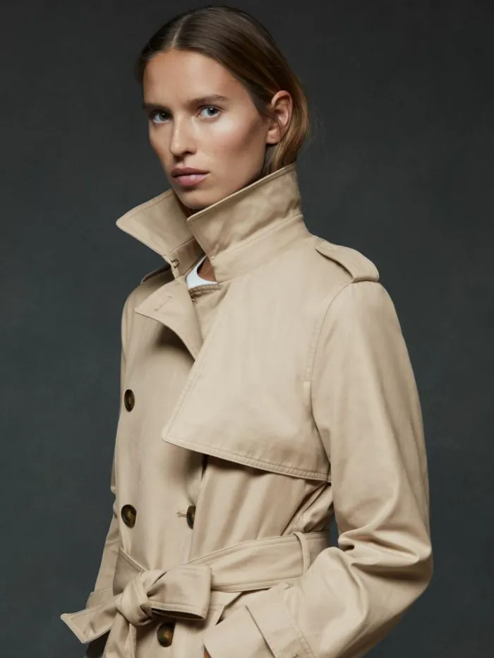 REISS Coats and Jackets Women Double Breasted Hooded Insert Trench Coat Stone REISS Coats and Jackets Women Double Breasted Hooded Insert Trench Coat Stone