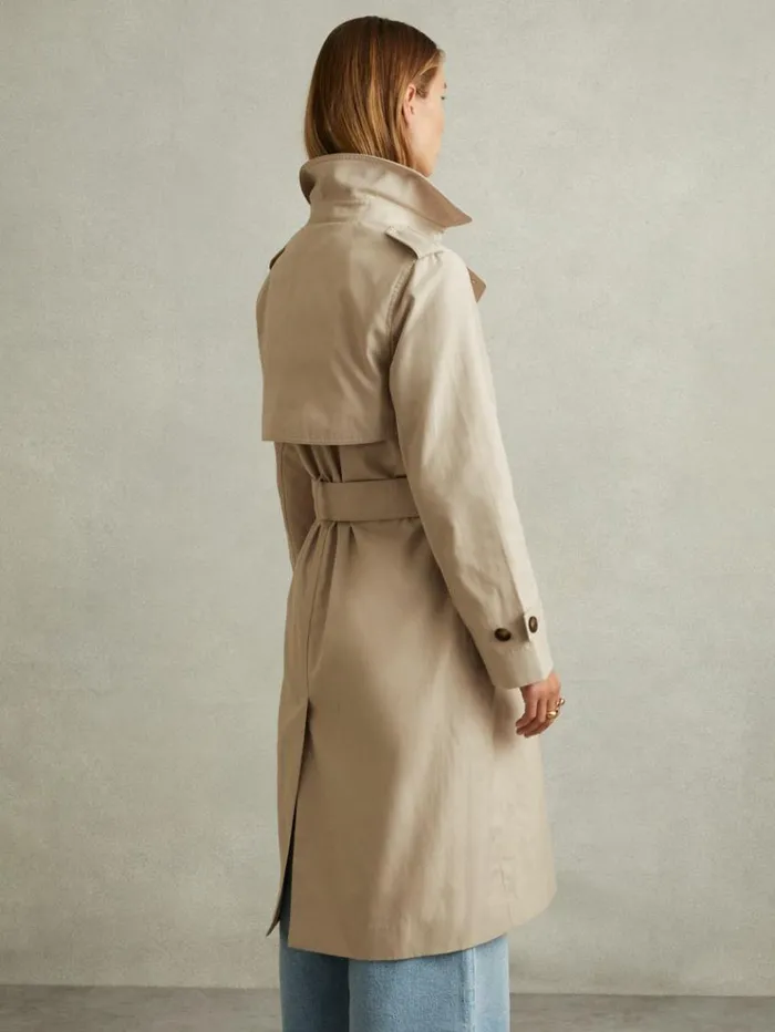 REISS Coats and Jackets Women Double Breasted Hooded Insert Trench Coat Stone