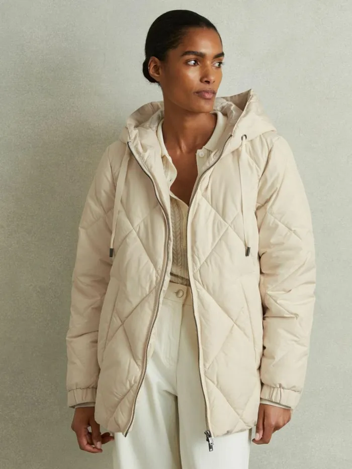 REISS Coats and Jackets Women Quilted Puffer Coat Cream