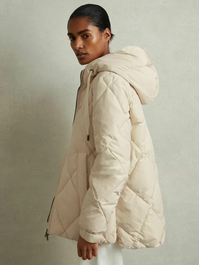 REISS Coats and Jackets Women Quilted Puffer Coat Cream