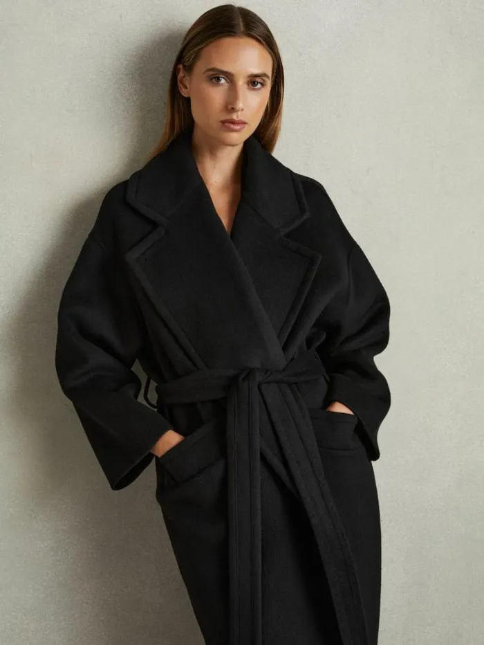 REISS Coats and Jackets Women WoolBlend Blindseam Coat Black
