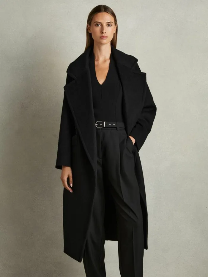 REISS Coats and Jackets Women WoolBlend Blindseam Coat Black
