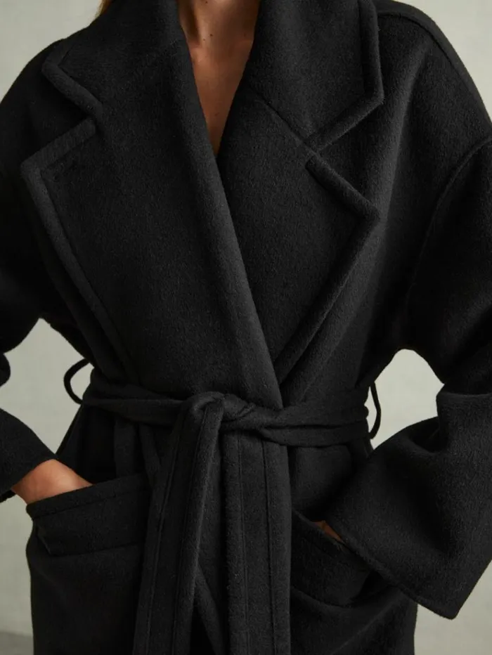 REISS Coats and Jackets Women WoolBlend Blindseam Coat Black
