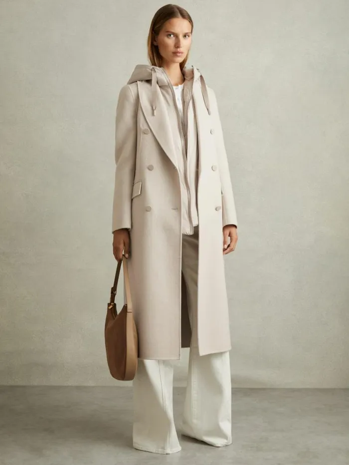 REISS Coats and Jackets Women Wool Blend Double Breasted Blindseam Coat Neutral