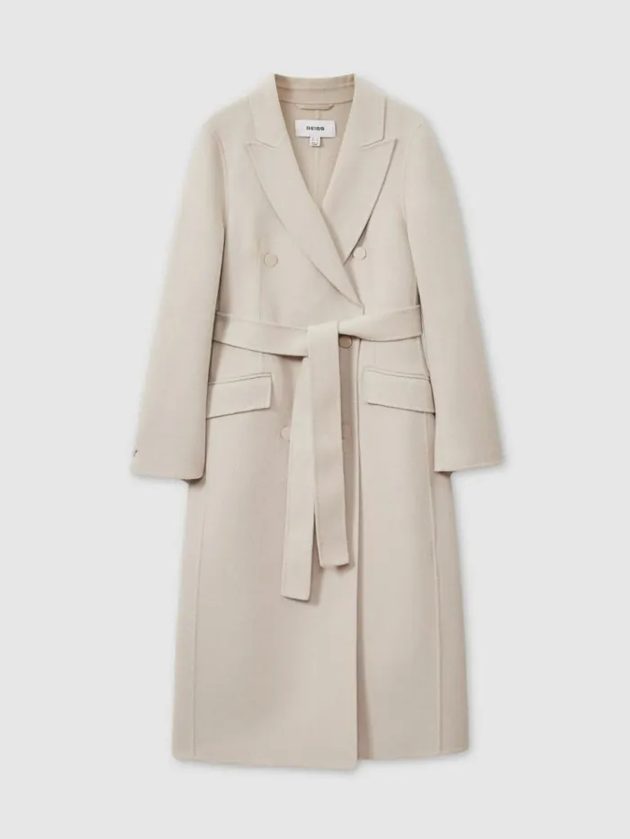 REISS Coats and Jackets Women Wool Blend Double Breasted Blindseam Coat Neutral