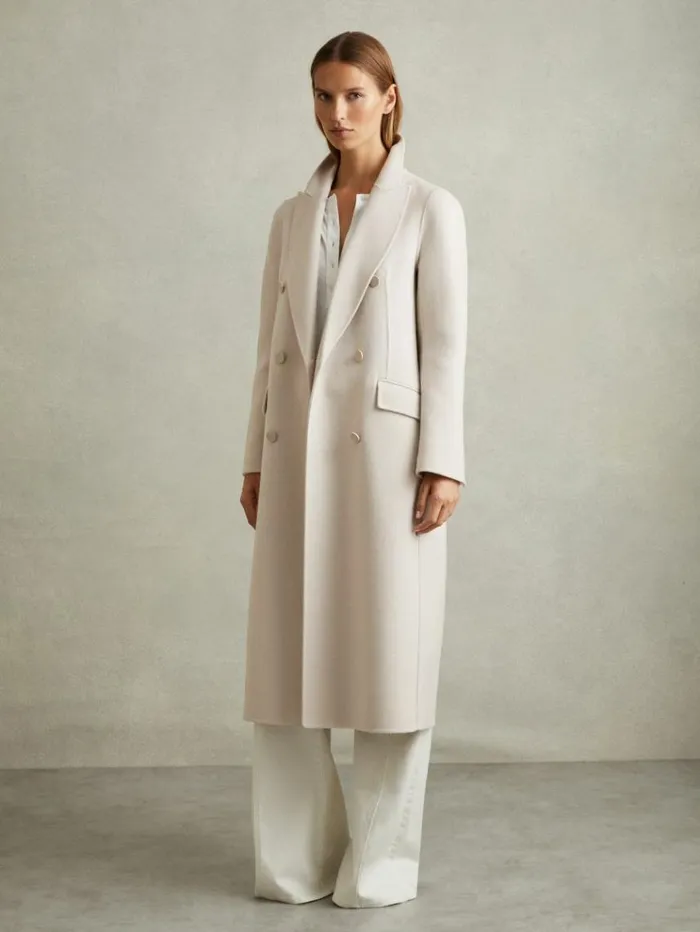 REISS Coats and Jackets Women Wool Blend Double Breasted Blindseam Coat Neutral